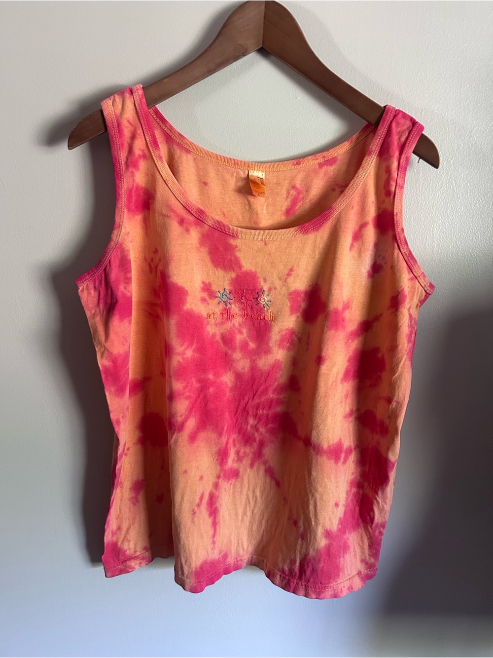 At the beach tie dye embroidered tank top coconut girl vibes